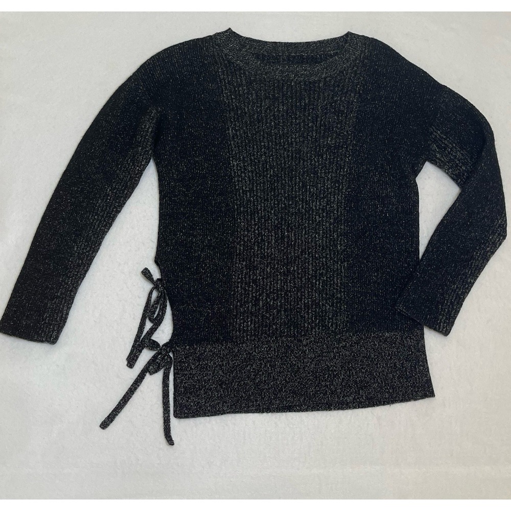 AllSaints Lace Jumper Women's Small Black Gray Wool Cotton Side Tie Sweater
